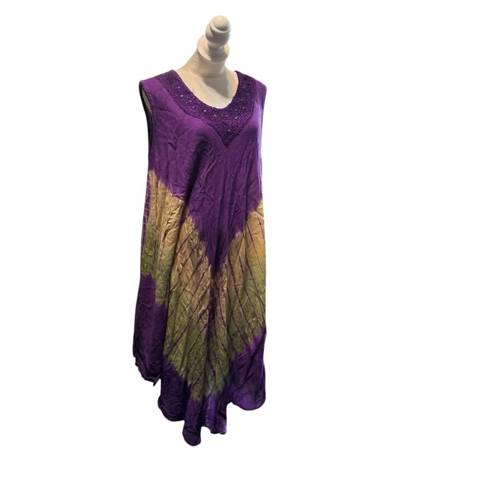 Boho women's tie dye one size flowy asymmetrical dress pit to pit 27"